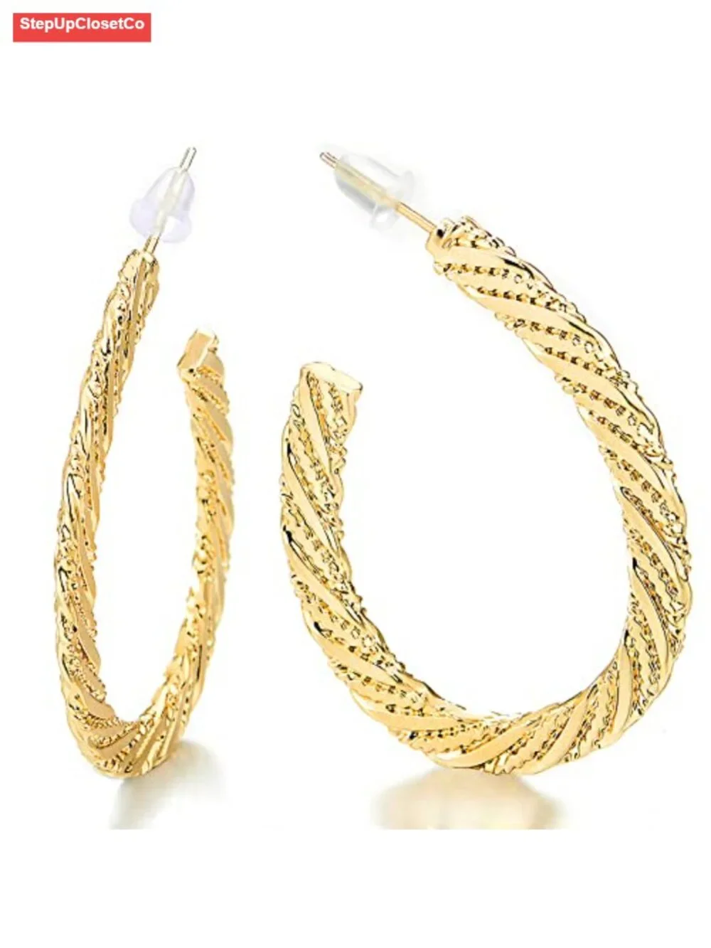 Gold Tone Twisted Hoop Earrings for Women Textured Rope Large Statement Jewelry